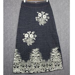 Vintage Beaded Floral Maxi Denim Skirt A-Line Size 30 NEW